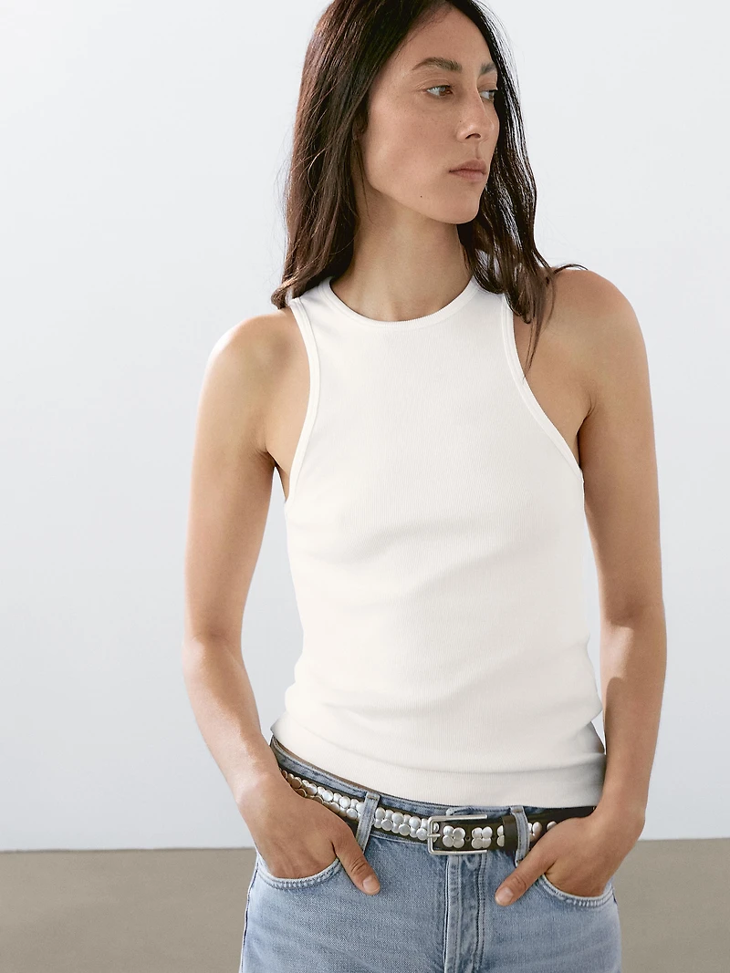 Top à encolure américaine en coton mélang