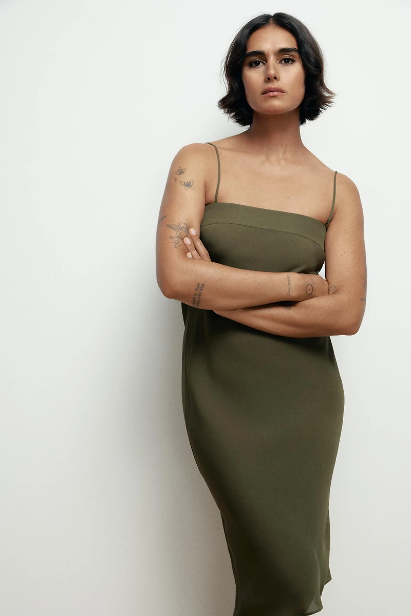 100% SILK STRAPPY MIDI DRESS