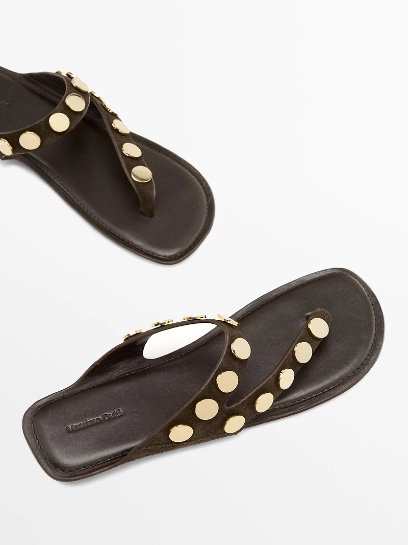 Split leather sandals with studs