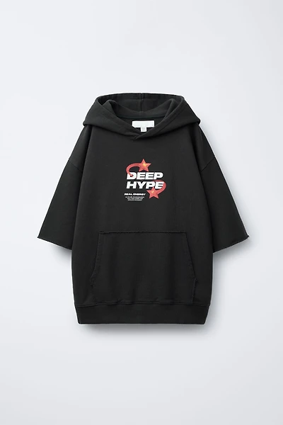 STAR WASHED EFFECT HOODED SWEATSHIRT