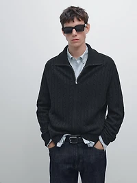 100% wool cable-knit zip-up cardigan