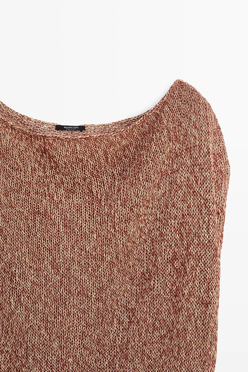 Cotton blend knit top with ribbed hem