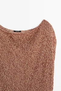 Cotton blend knit top with ribbed hem