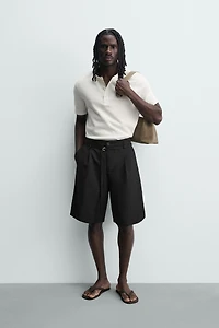 RELAXED FIT BELTED PLEATED SHORTS