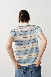 STRIPED KNIT POLO TOP