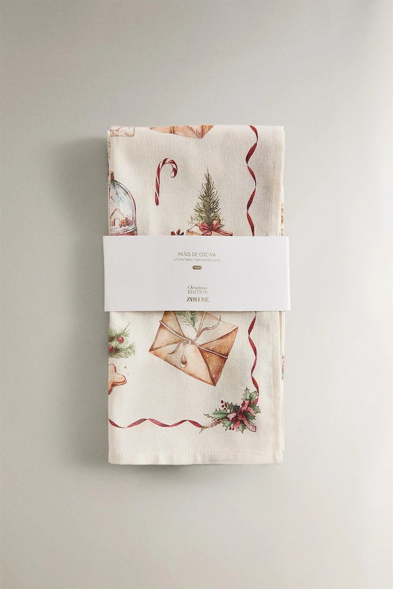 SET OF CHRISTMAS PRINT COTTON KITCHEN TOWELS (SET OF 2)