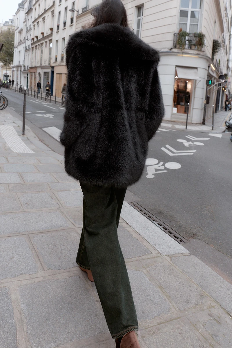 FAUX FUR COAT WITH BELT
