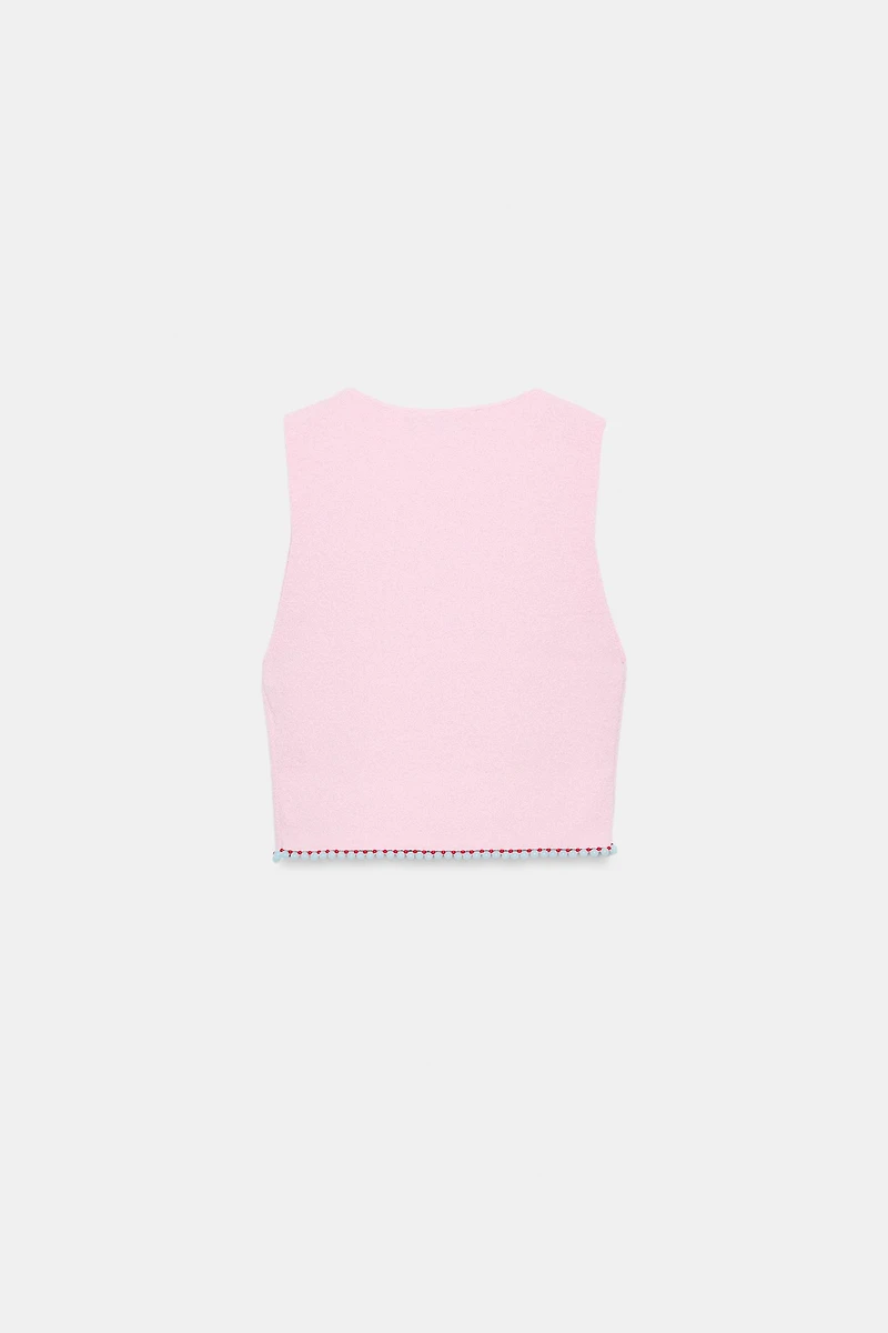 BEADED KNIT CROP TOP