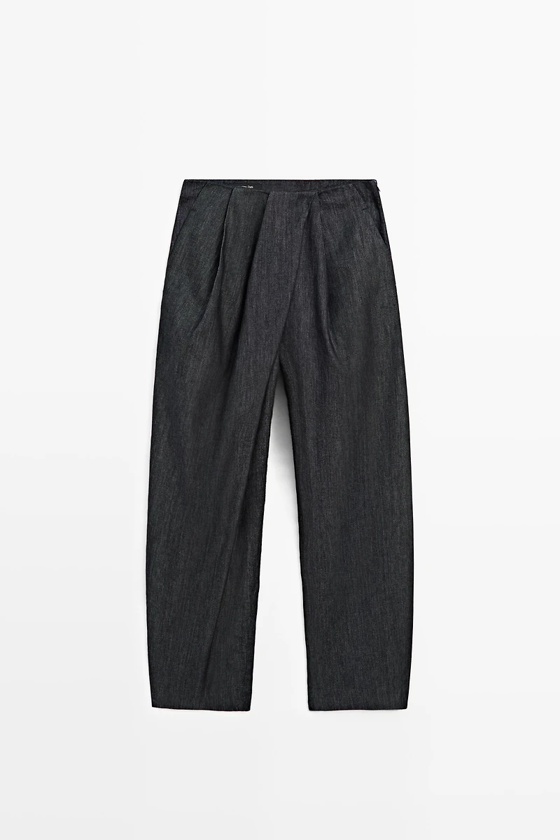 High-waist pants with crossover detail