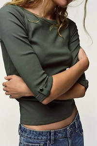 BUTTON RIBBED T-SHIRT