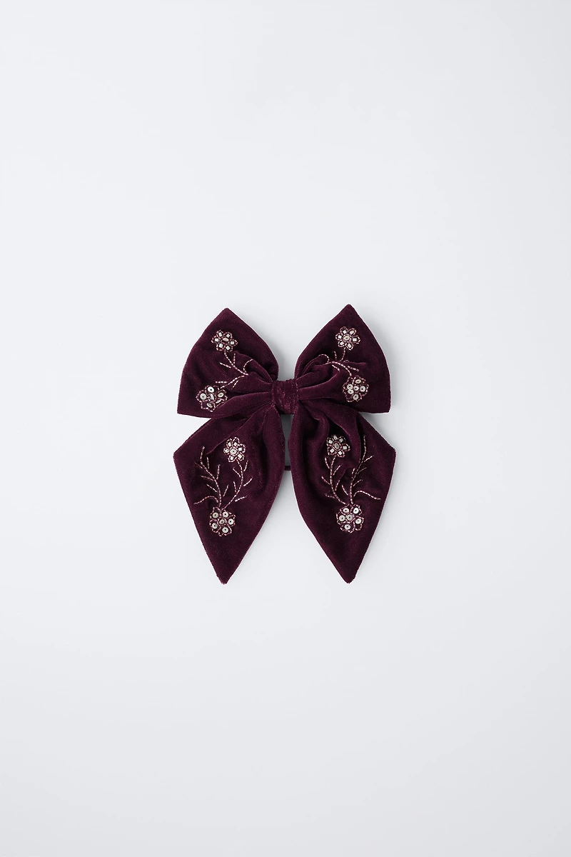 VELVET SEQUIN BOW BARRETTE