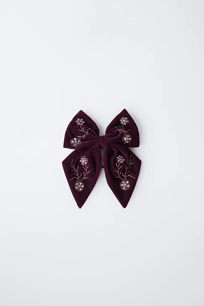 VELVET SEQUIN BOW BARRETTE