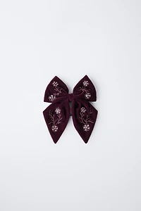 VELVET SEQUIN BOW BARRETTE