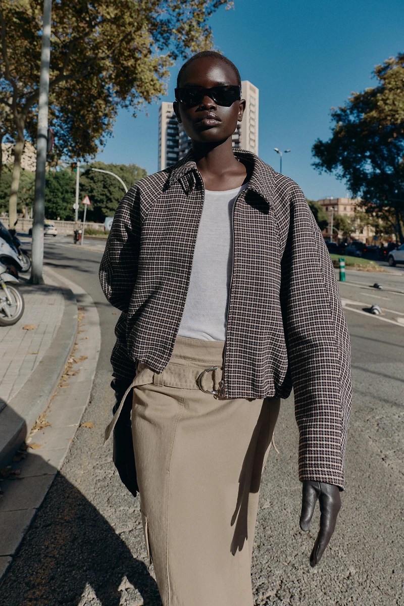 HOUNDSTOOTH PADDED BOMBER JACKET