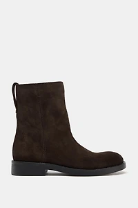 SPLIT LEATHER FLAT ANKLE BOOTS