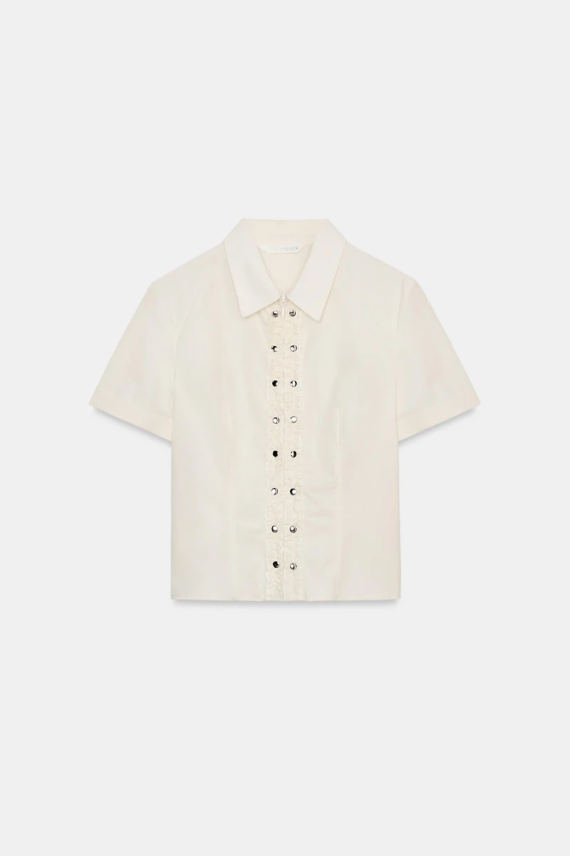 RUFFLED POPLIN SHIRT WITH STUDS