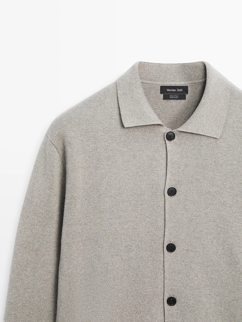 100% cotton knit cardigan with polo collar