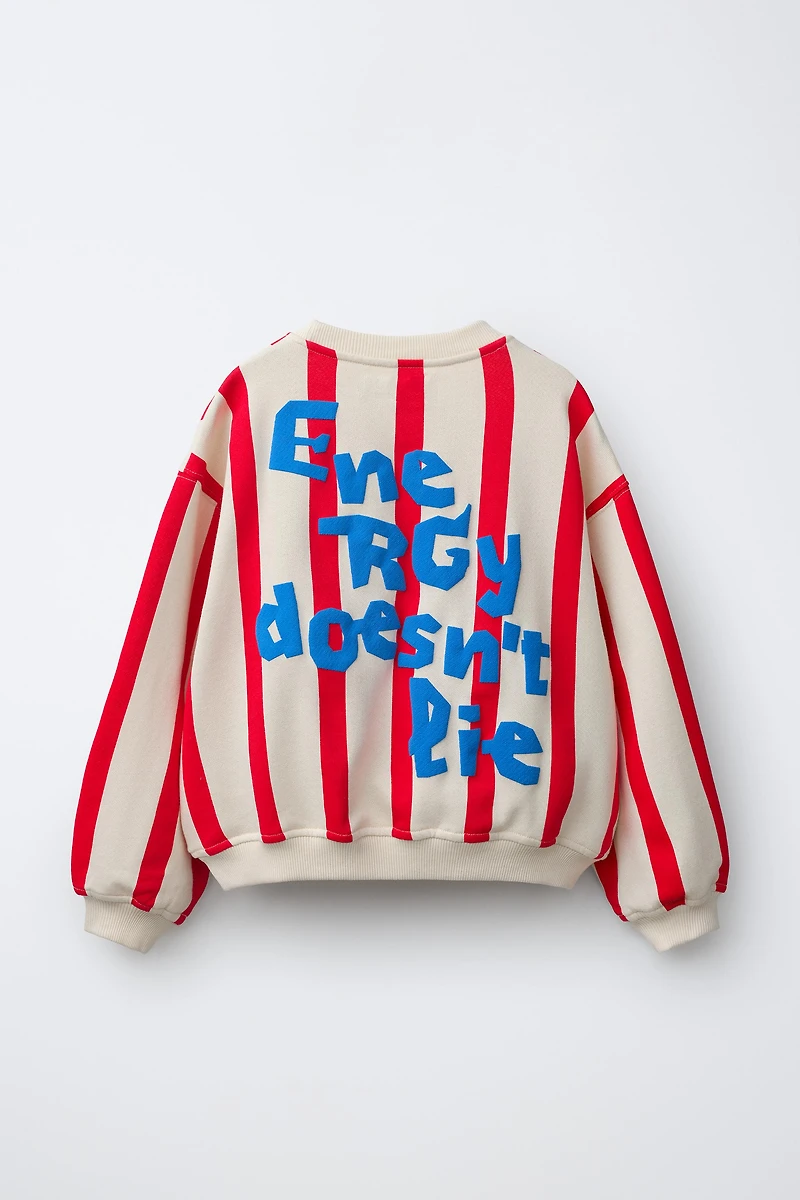 STRIPED SWEATSHIRT WITH RAISED TEXT
