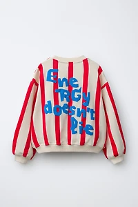 STRIPED SWEATSHIRT WITH RAISED TEXT