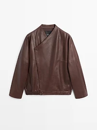 Asymmetric nappa leather bomber jacket