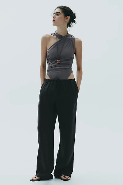 DRAPED ASYMMETRIC TULLE BODYSUIT