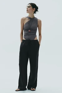 DRAPED ASYMMETRIC TULLE BODYSUIT
