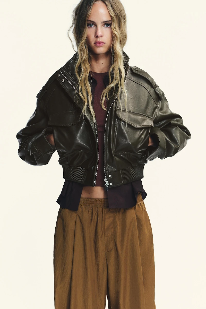 PANTALON EN NYLON BOUFFANT AVEC POIGNETS ÉLASTIQUES