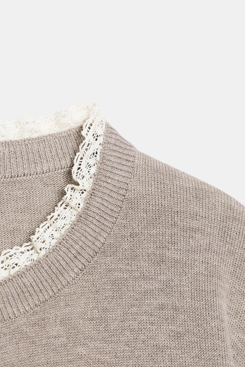 LACE TRIM KNIT CARDIGAN
