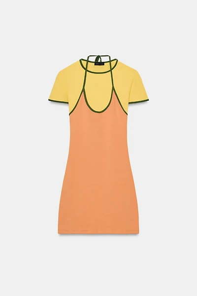FAUX DOUBLE EFFECT MINI DRESS