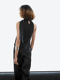 Top soie nœud à col drapé