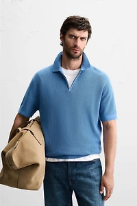 POLO EN MAILLE PERLÉE À ZIP