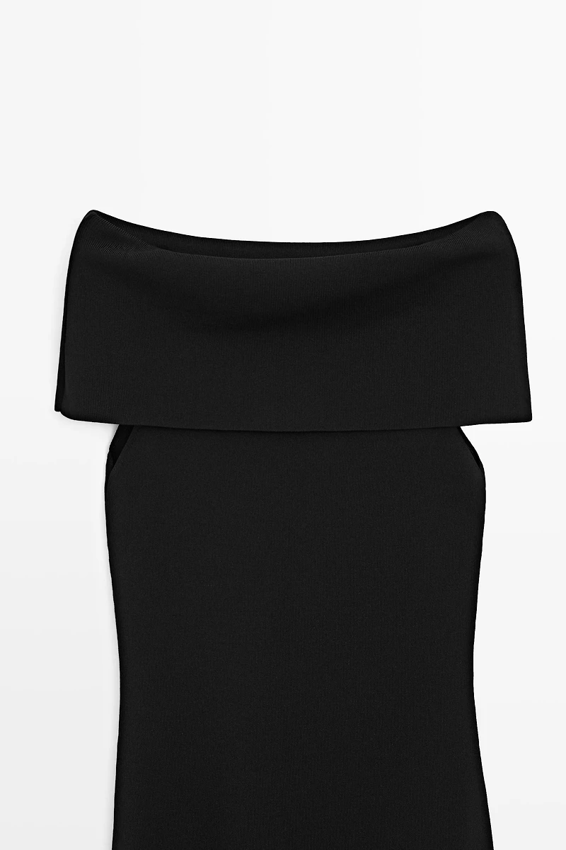 Robe midi en maille épaules dénudées