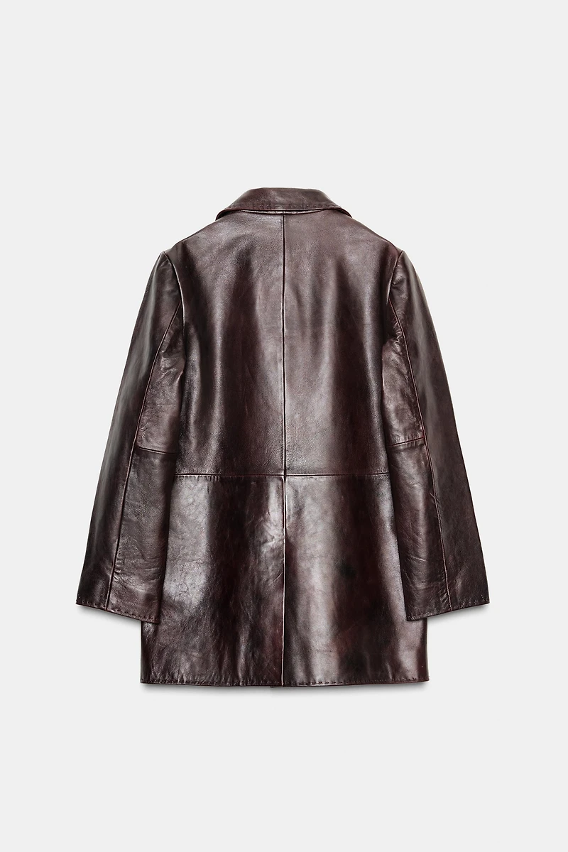 100% LEATHER TOPSTITCHED COAT
