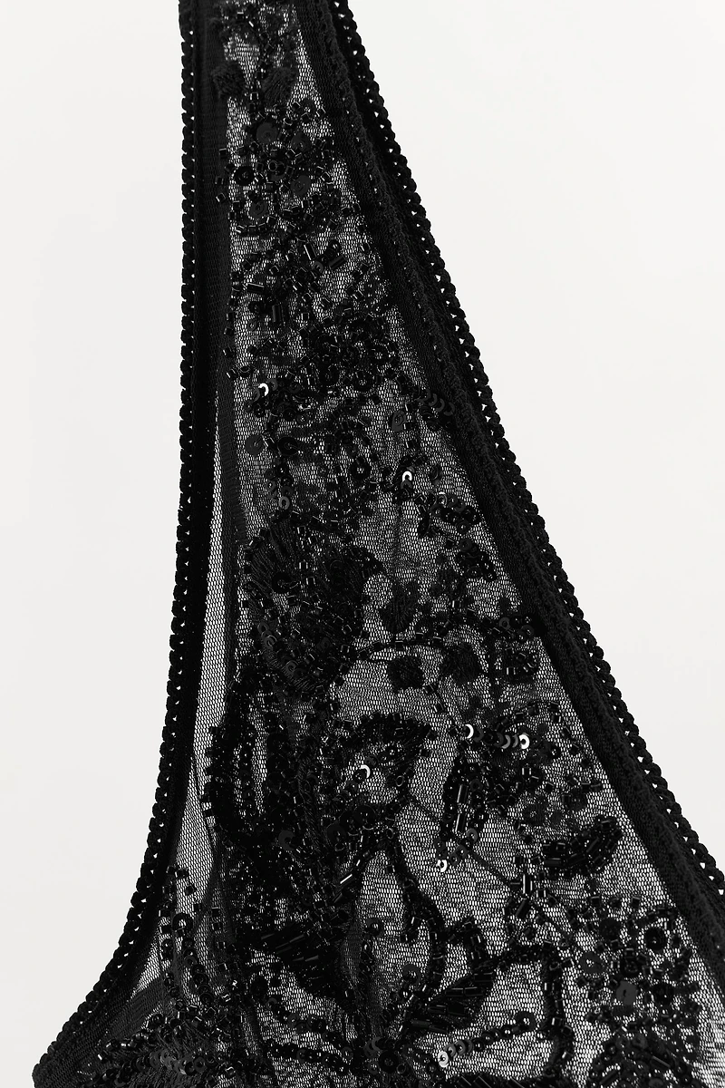 EMBROIDERED TULLE STRAP TOP