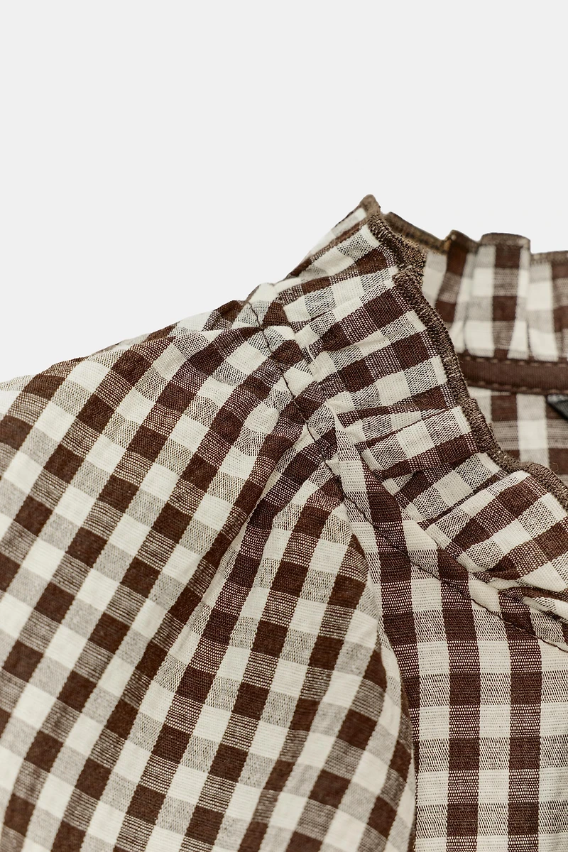GINGHAM RUFFLE BLOUSE