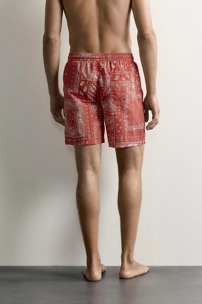 BANDANA PRINT LONG SWIM SHORTS