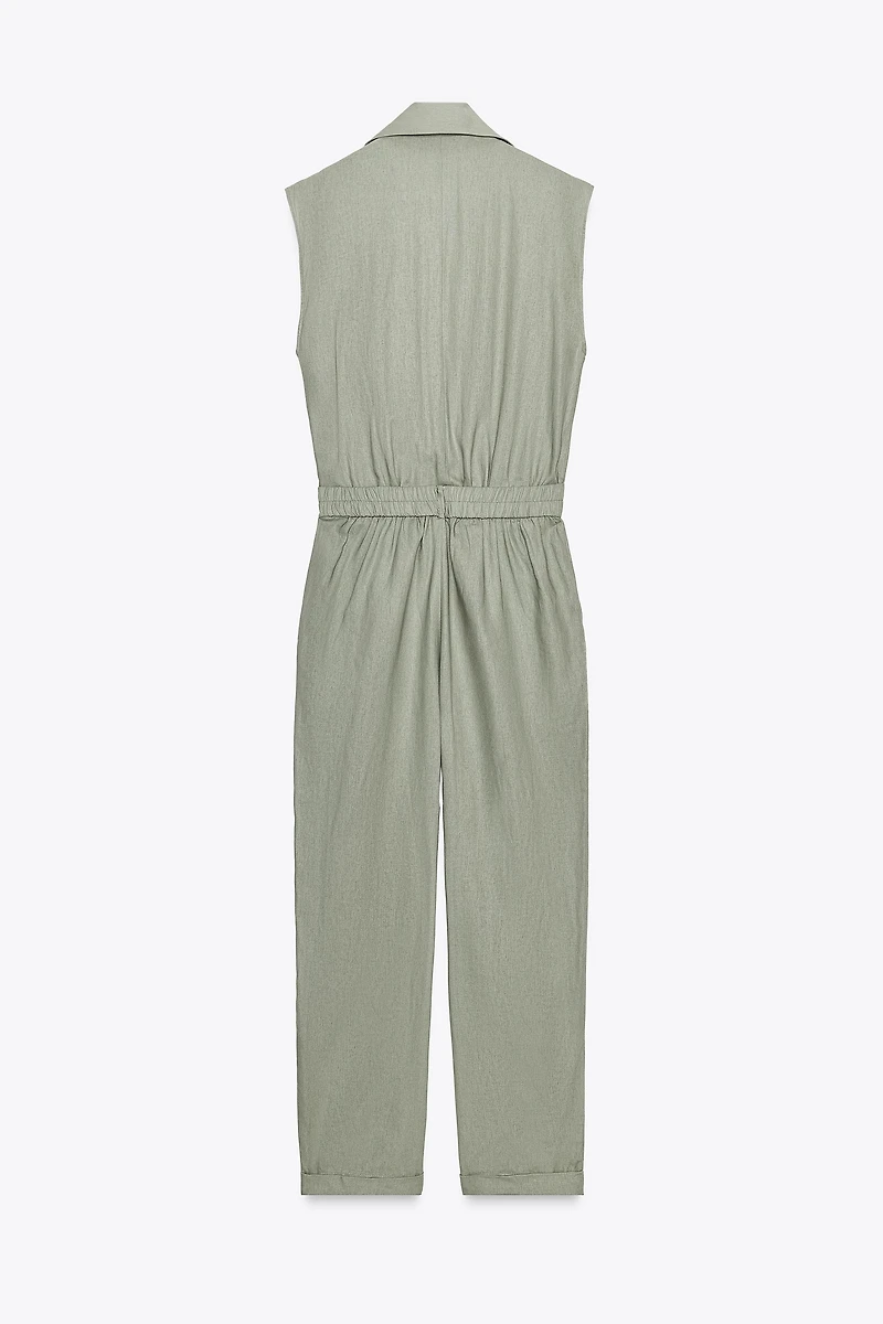 LINEN BELTED LONG JUMPSUIT