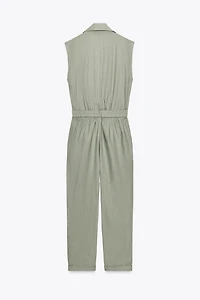LINEN BELTED LONG JUMPSUIT