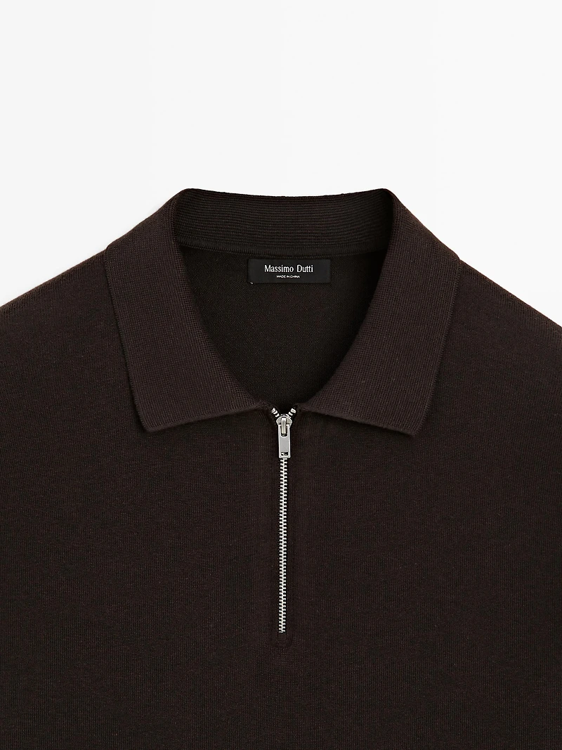 Knit polo sweater with zip