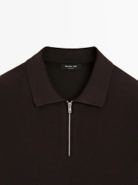 Knit polo sweater with zip