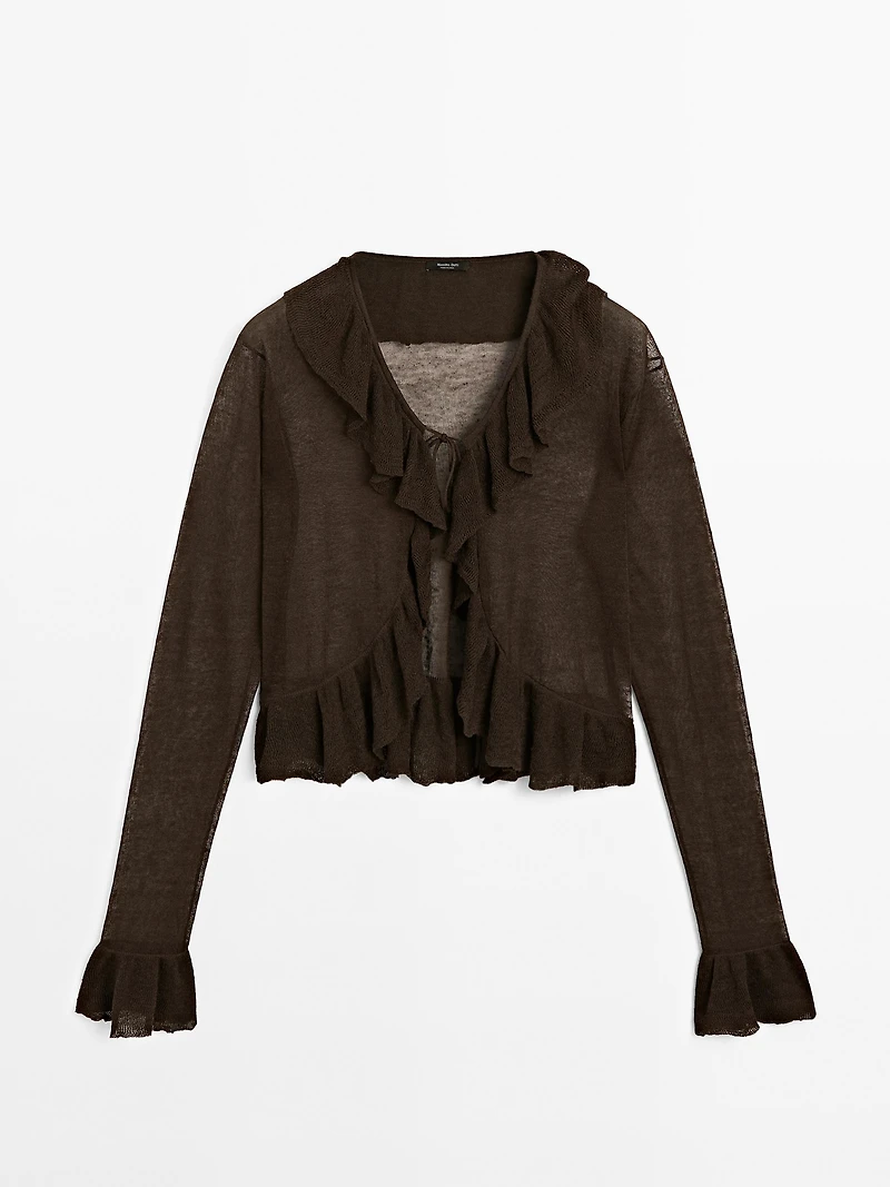 Linen blend ruffled cardigan