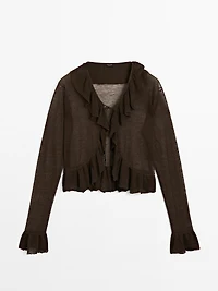 Linen blend ruffled cardigan