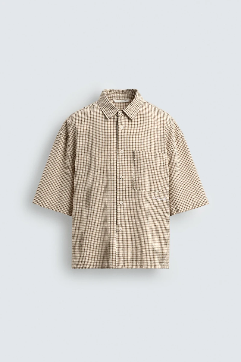 CONTRAST EMBROIDERED PLAID SHIRT