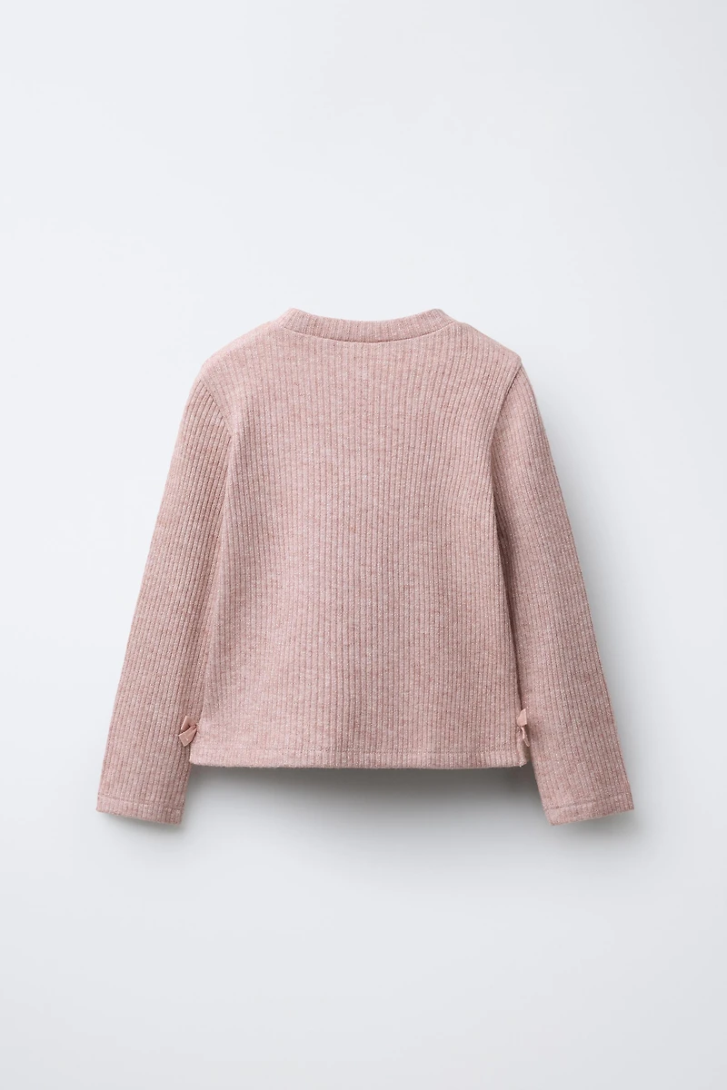 RIBBED SHIMMER BOW T-SHIRT