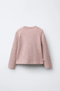 RIBBED SHIMMER BOW T-SHIRT