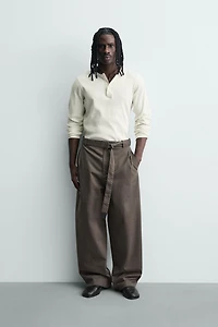 BELTED WIDE FIT PANTS