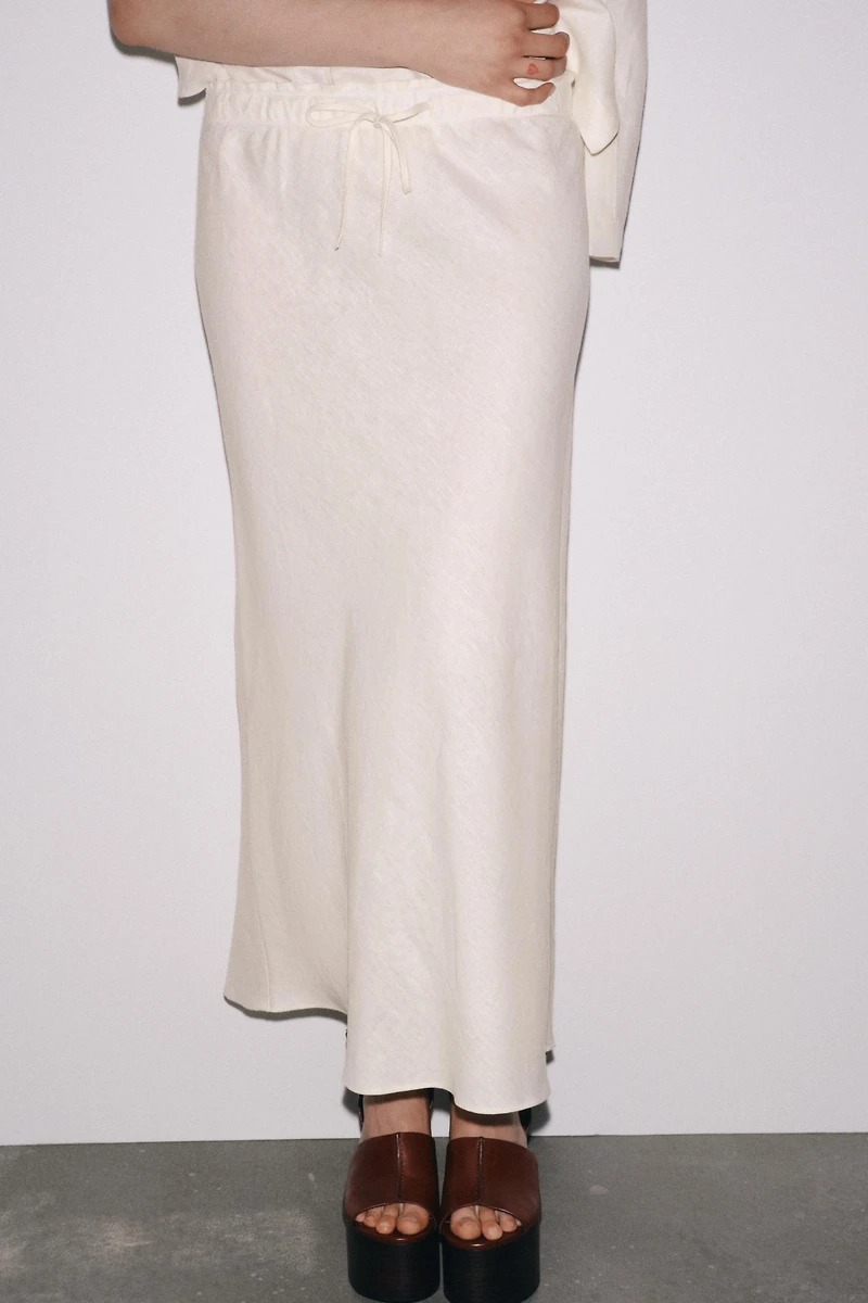 ZW COLLECTION 100% LINEN MIDI SKIRT