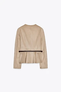 FAUX SUEDE BELTED PEPLUM JACKET