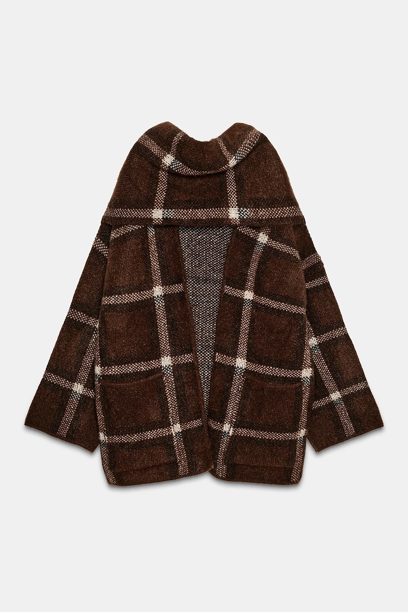 SHORT PLAID SCARF KNIT COAT