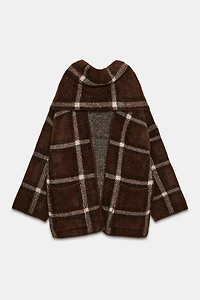SHORT PLAID SCARF KNIT COAT